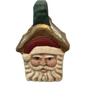 Vintage Papier-Mâché Santa Christmas Basket Primitive Folk Art Hand painted 14”